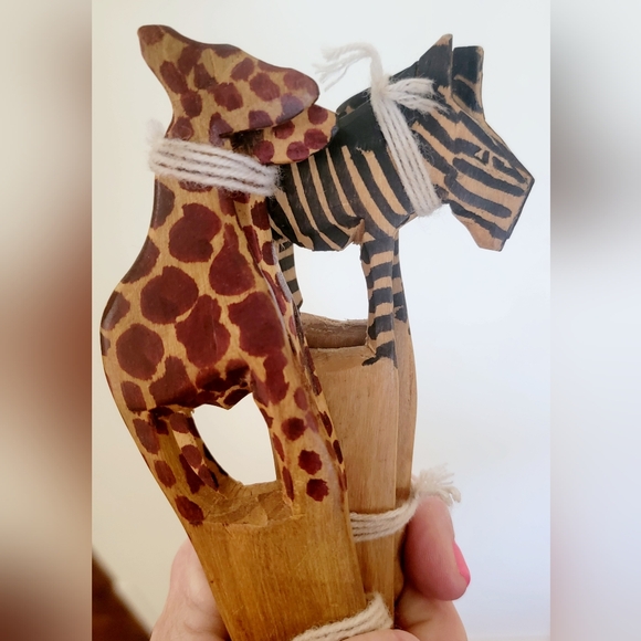 Hand carved Wooden Salad server. Zebra or Giraffe. NEW - Picture 2 of 6